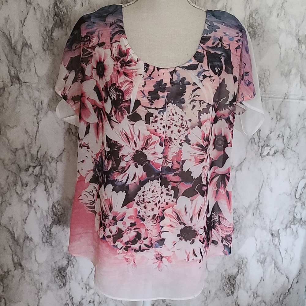 Agb Chiffon Floral Sublimination Blouse Size Large